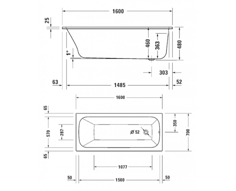 Vanna Duravit Qatego, 160x70cm, akrils, balts 700610000000000