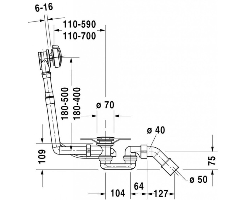 Комплект слива и перелива Duravit, 1000мм, хром 790226000001000