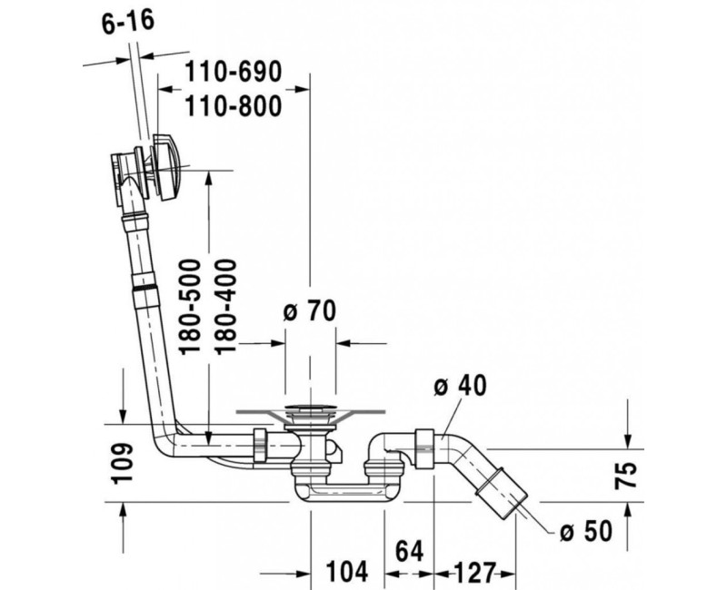 Комплект слива и перелива Duravit, 1100мм, хром 790227000001000