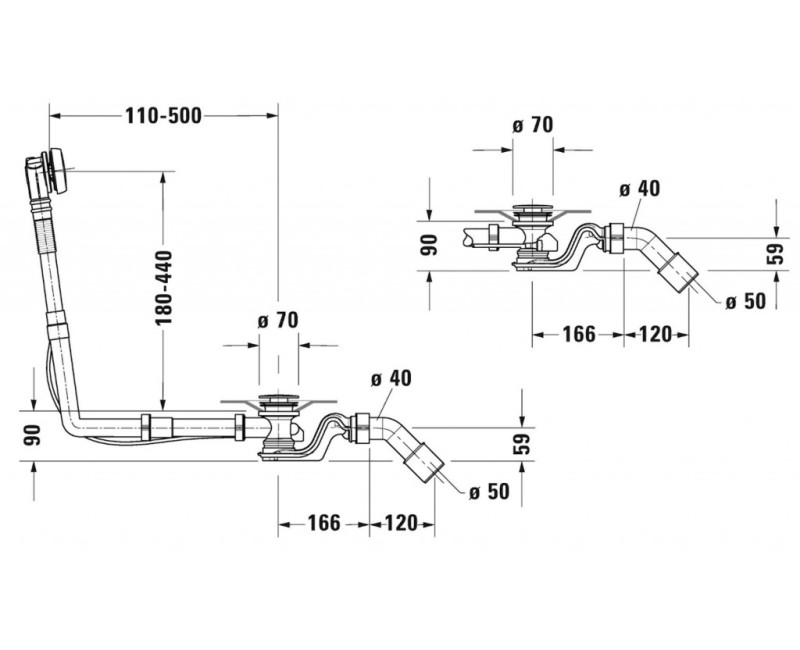 Сифон для ванны Duravit, универсальный, 52мм, хром 792202000001000