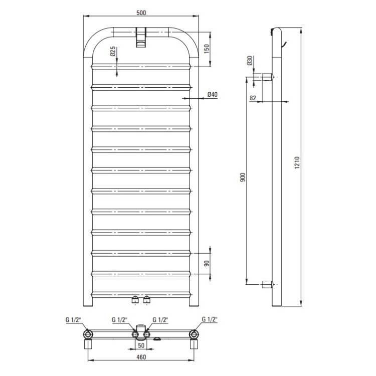 Dvieļu žāvētājs Deante SILIA 436W, 1210x500mm, Melns AGI_NG41 Dvieļu žāvētājs Deante SILIA 436W, 1210x500mm, Melns AGI_NG41