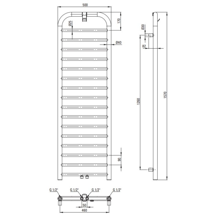 Dvieļu žāvētājs Deante SILIA 569w, 1570x500mm, Melns AGI_NG51 Dvieļu žāvētājs Deante SILIA 569w, 1570x500mm, Melns AGI_NG51