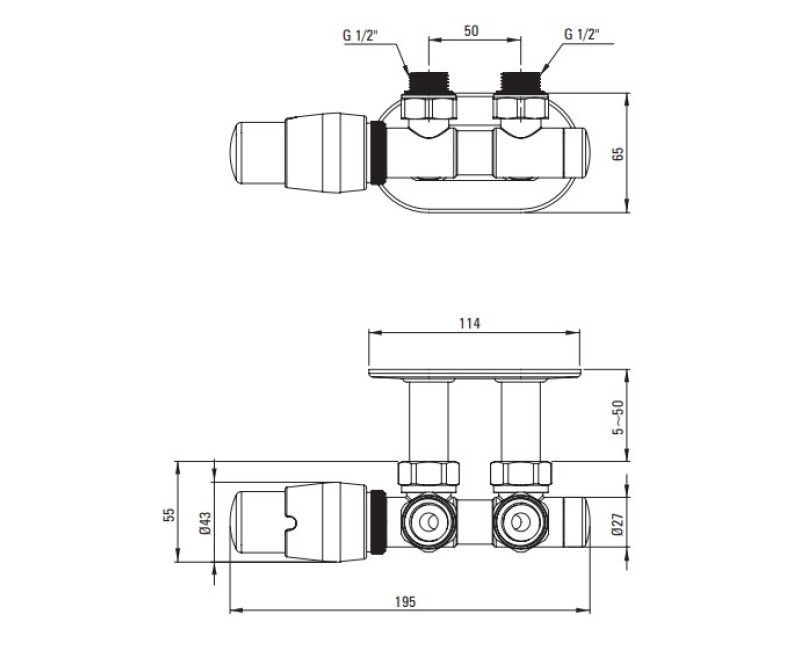 Комплект для подключения полотенцесушителя Deante с термостатом, левый, черный AGI_NZL1