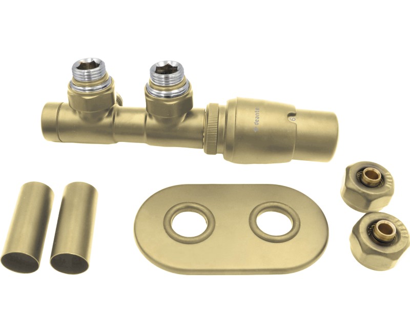 Комплект подключения для полотенцесушителя Deante с термостатом, правый, матовое золото AGI_RZP1