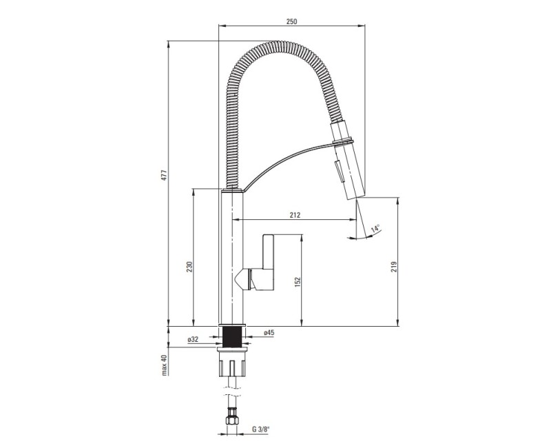 Смеситель для кухни Deante GERBERA с гибким сливом, 2 вида струй, Nero Black
