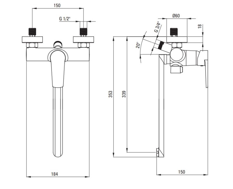 Смеситель для раковины Deante TUBO с длинным изливом и душевым гарнитуром, Хром