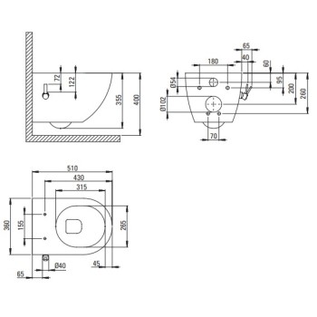 Piekaramais pods Deante PEONIA ZERO ar Bide Funkciju Rimless ar Softclose Vāku Melns CBP_NWPW