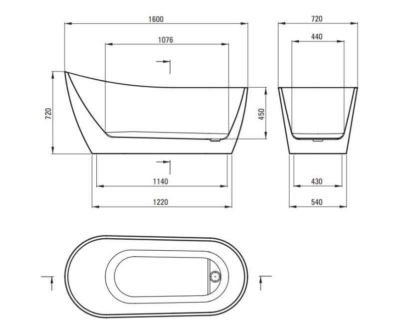 Brīvi stāvošā vanna Deante Arnika Asimetriska, Lietā akrila 160x72cm