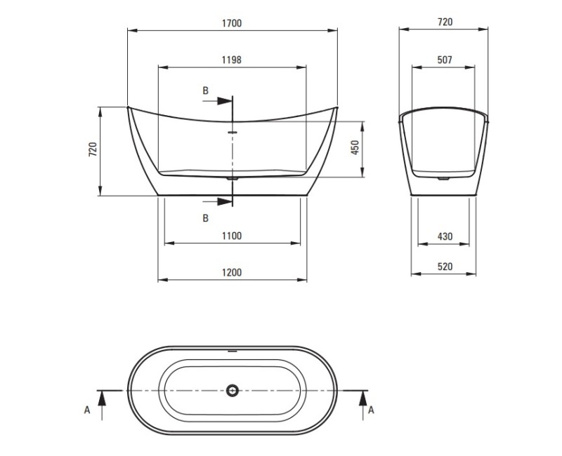Отдельно стоящая ванна Deante Arnika Oval Cast литой акрил 170x72 см