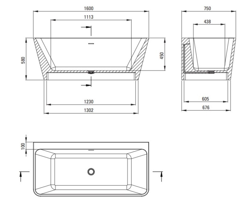 Отдельно стоящая ванна Deante HIACYNT Литой литой акрил 160x75см