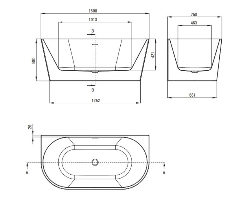 Вольностоящая ванна Deante Silia литой акрил Labā 150см