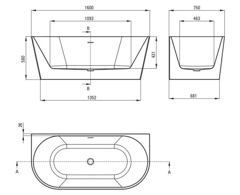 Вольностоящая ванна Deante Silia литой акрил Labā 160см