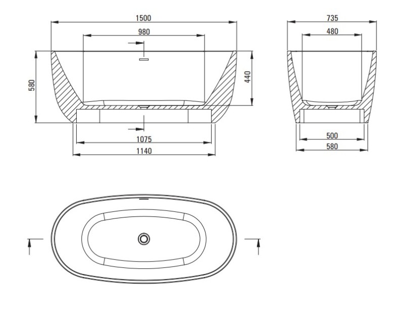 Отдельно стоящая ванна Deante Alpina Oval литой акрил 150x73см