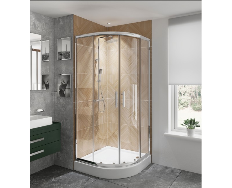 Dušas kabīne Deante JASMIN PLUS 90x90cm Pusapaļa Caurspīdīgi stikls, Hromēti profili