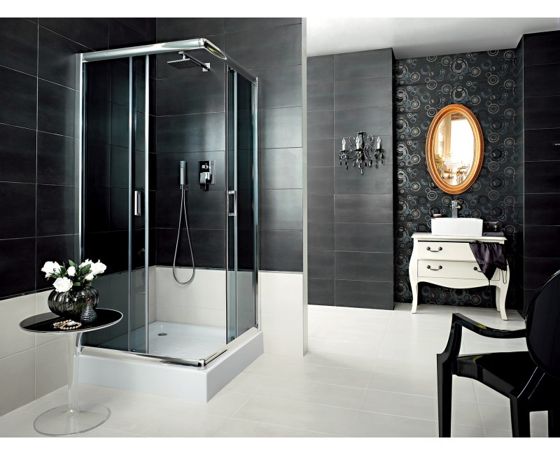 Dušas kabīne Denate FUNKIA 90x90cm, Graphite stikls, Hromēti profili