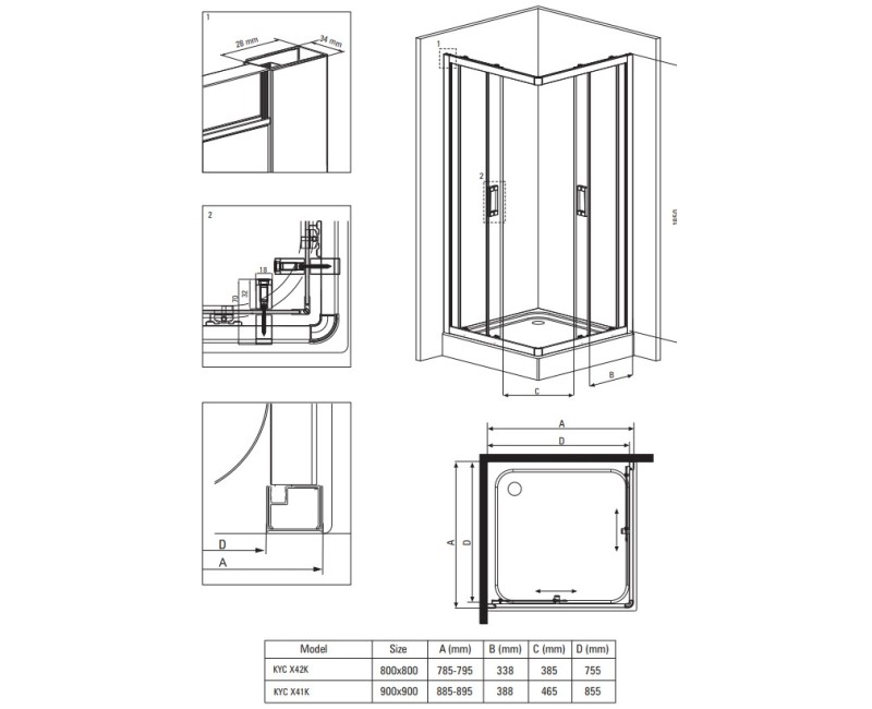 Душевая кабина Deante FUNKIA 90x90см Матовое стекло, Хромированные профили