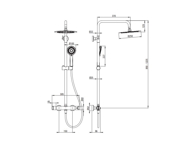 Dušas sistēma Deante ar termostatu, Hromēta