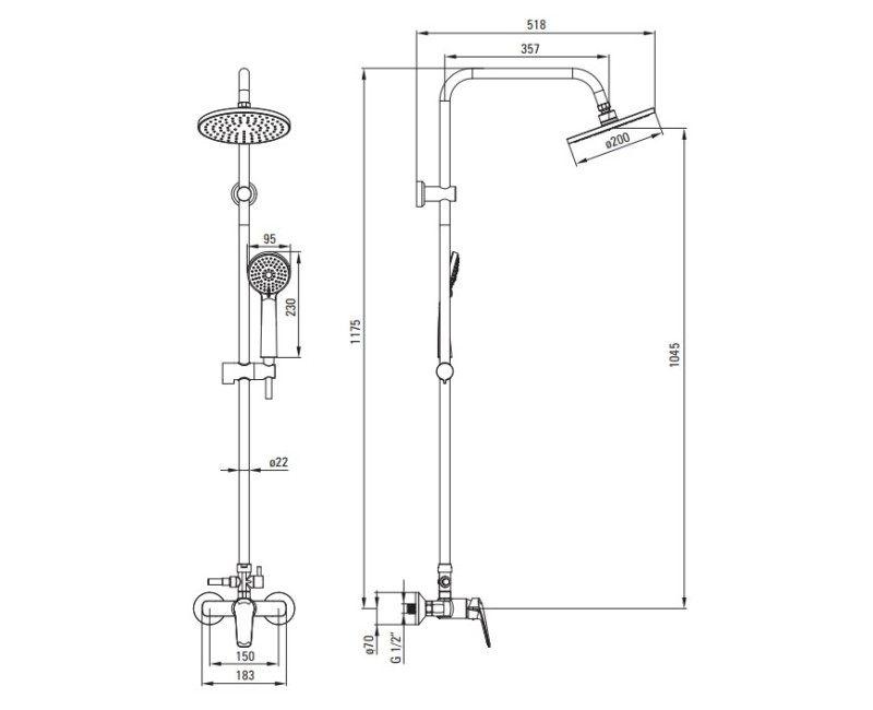 Dušas sistēma Deante BORO, 3 funkcijas Nero, Melna