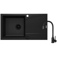Virtuves komplekts Deante granīta izlietne + maisītājs Nero Melns