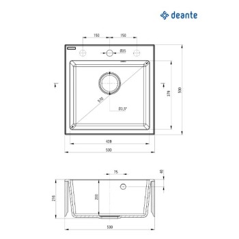 Virtuves izlietne Deante EVORA granīta 500x500x216mm Bēša