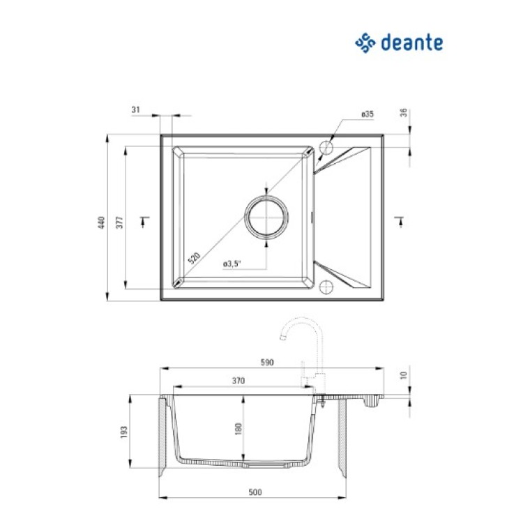 Virtuves izlietne Deante EVORA 90x440x193mm Bēša Virtuves izlietne Deante EVORA 90x440x193mm Bēša