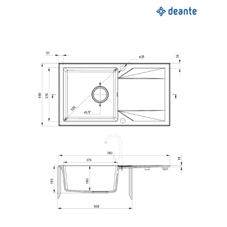 Кухонная мойка Deante EVORA 780x440x193мм Черный графит Кухонная мойка Deante EVORA 780x440x193мм Черный графит