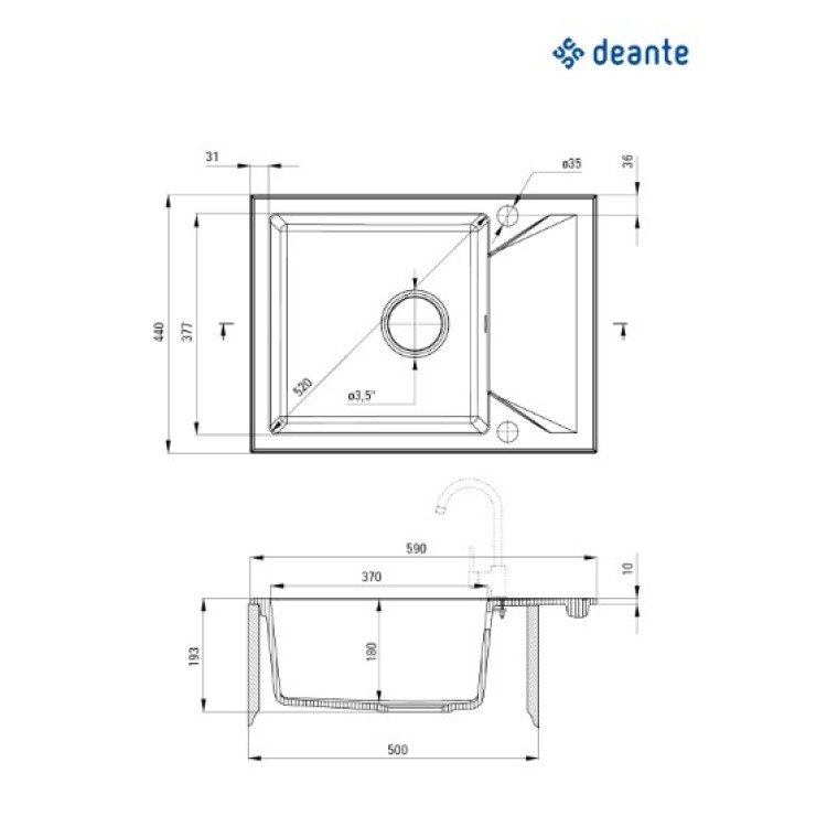 Кухонная мойка Deante EVORA 590х440х193мм Неро черный