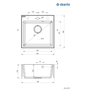 Virtuves izlietne Deante EVORA granīta 500x500x216mm Metālisks Antracīts