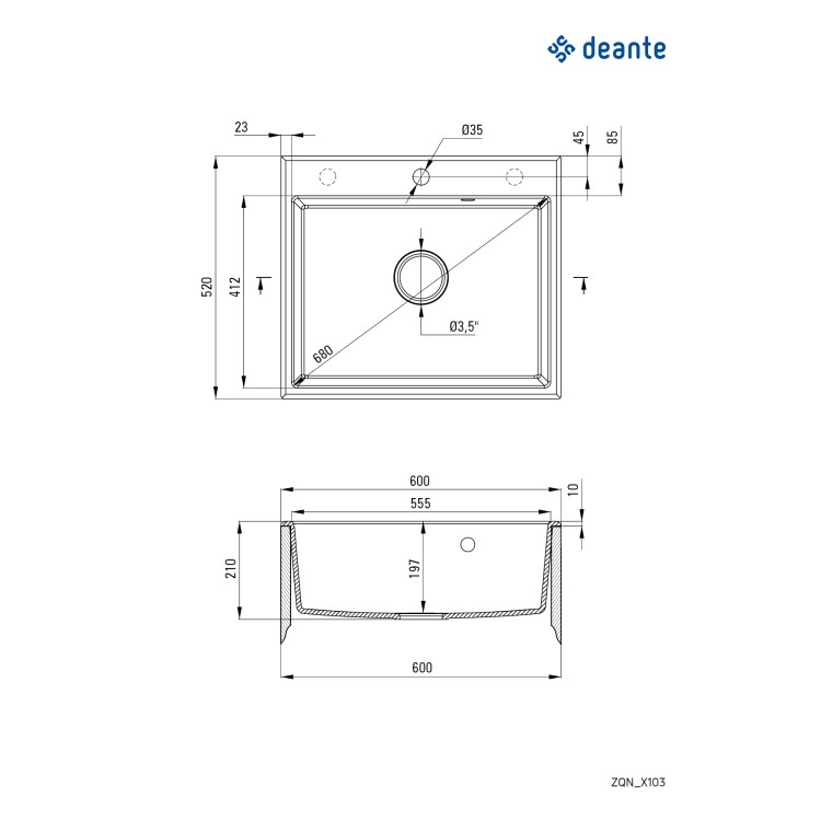 Кухонная мойка Deante ANDANTE 600x520x210 ГРАФИТ МЕТАЛЛИК Кухонная мойка Deante ANDANTE 600x520x210 ГРАФИТ МЕТАЛЛИК