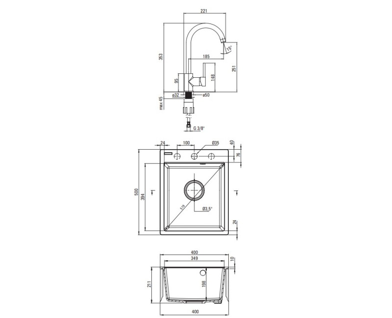 Кухонный комплект Deante мойка + смеситель Grey/Black