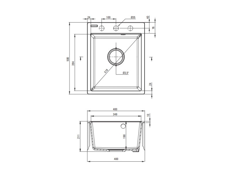 Virtuves izlietne Deante CORIO 400x500x211mm Melna grafīta
