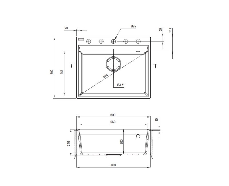 Кухонная мойка Deante CORIO 600х500х216мм Черный графит