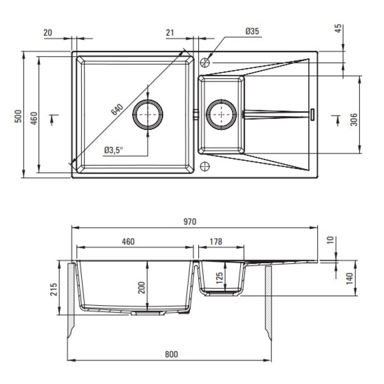 Virtuves izlietne Deante CORIO 970x500x215mm Smilšu krāsa Virtuves izlietne Deante CORIO 970x500x215mm Smilšu krāsa