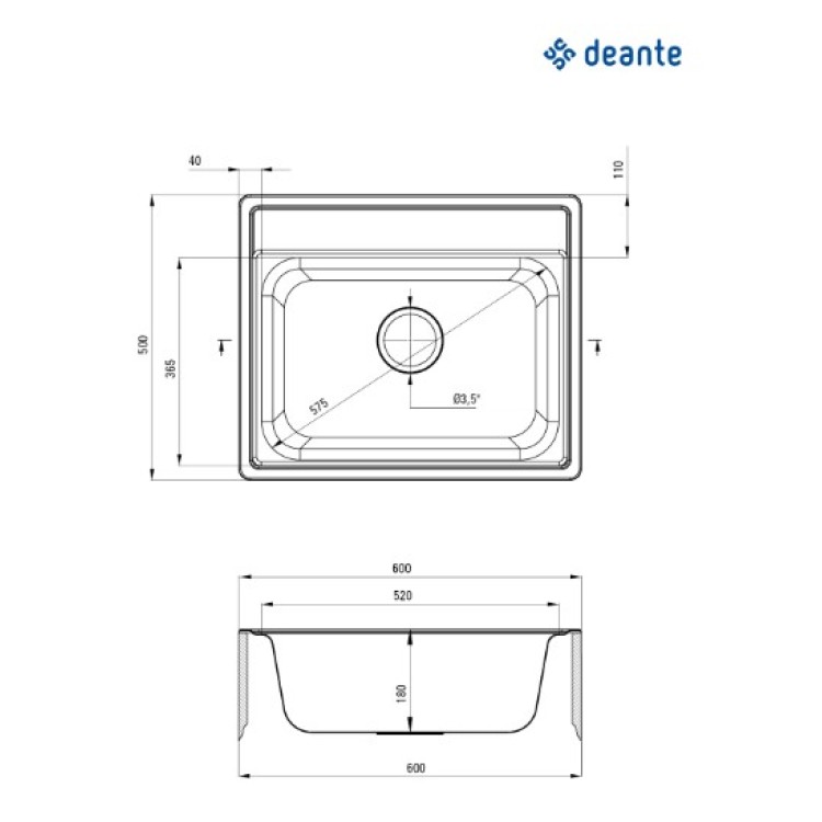 Virtuves izlietne Deante SOUL 600x500x180mm Virtuves izlietne Deante SOUL 600x500x180mm