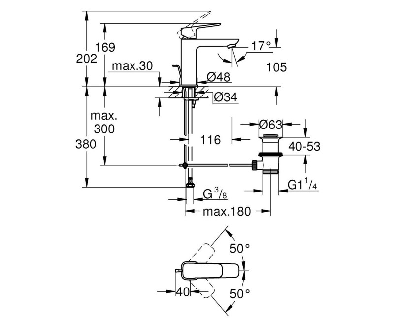 Izlietnes maisītājs Grohe Cubeo M, ar pop-up, hroms