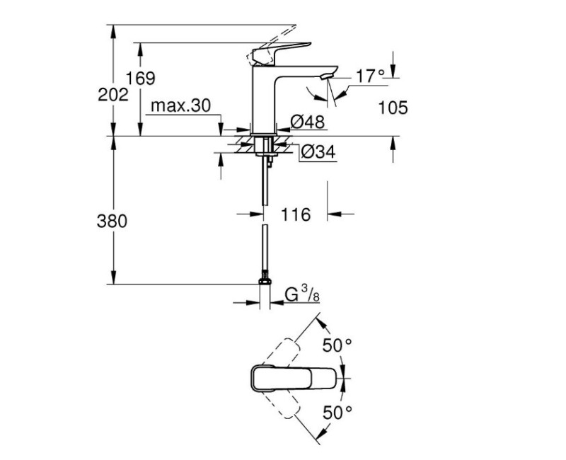 Vannas istabas izlietnes maisītājs Grohe  Cubeo M, hroms