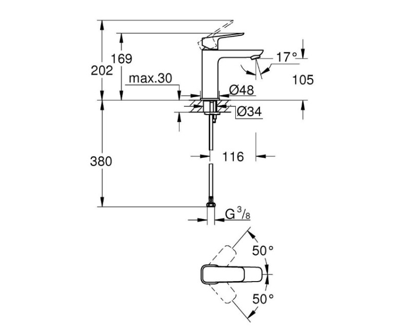 Vannas istabas izlietnes maisītājs Grohe Cubeo M, black matt