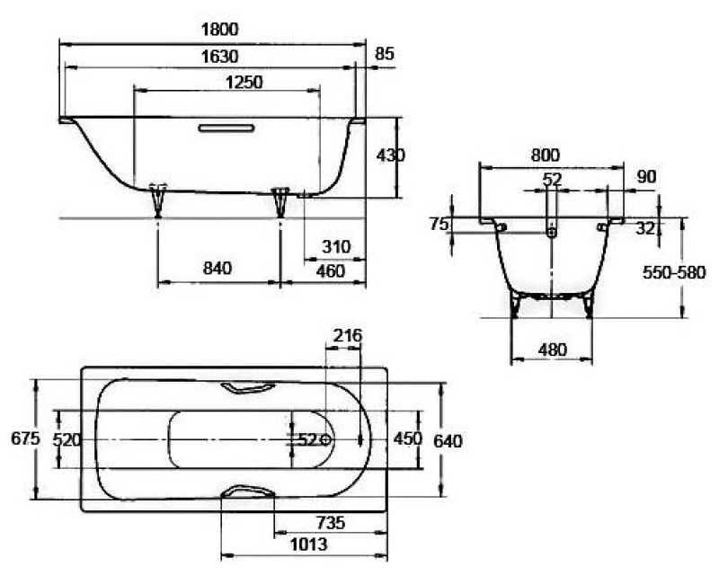 Ванна Kaldewei Saniform Plus, 1800x800 мм, белая сталь