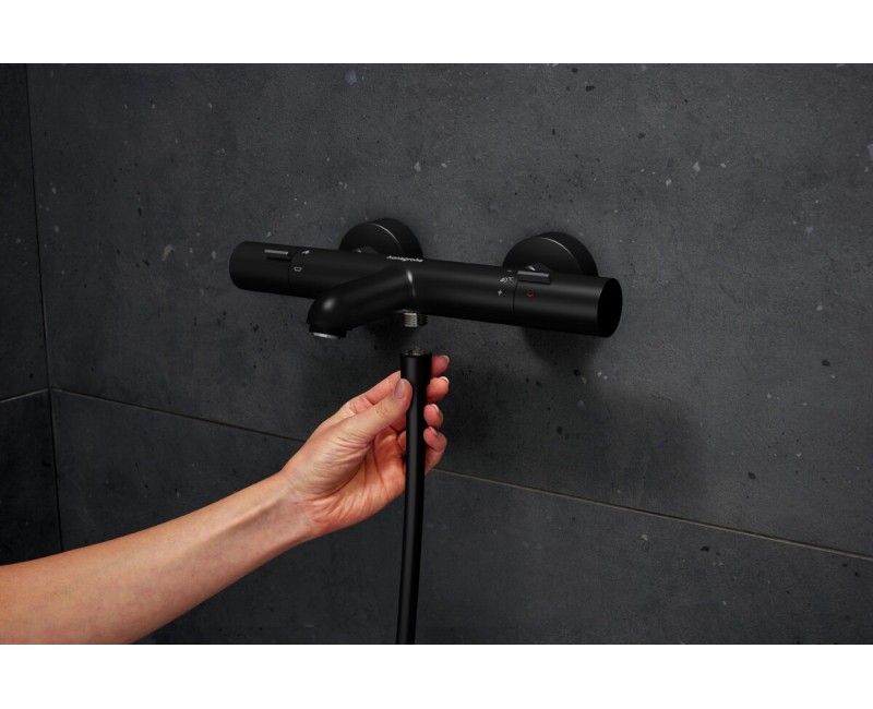 Смеситель для раковины Hansgrohe Ecostat Fine, с термостатом матовый черный