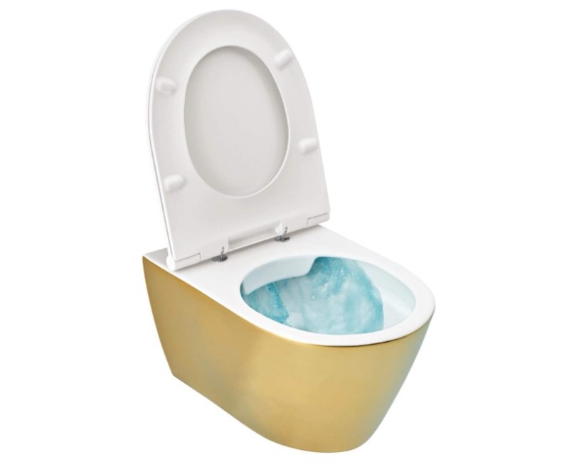 Piekaramais Tualetes Pods Sanindusa SANLIFE Rimfree ar Soft Close clipoff vāku Zelta Matēts  (ārpuse)