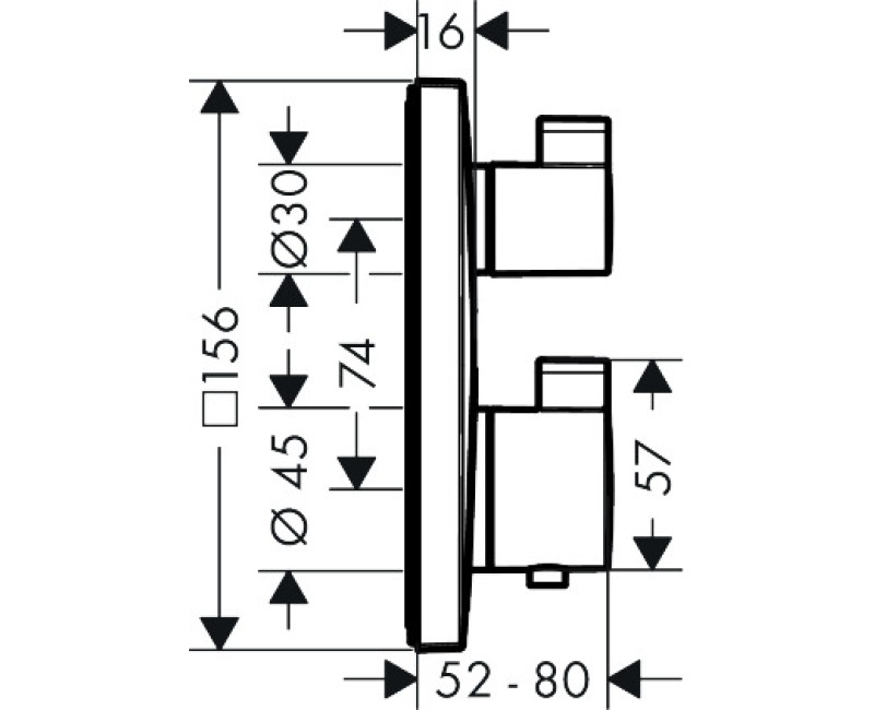 Dušas maisītājs Hansgrohe Ecostat Square virsapmetuma daļa, ar 2 izejām, hroms