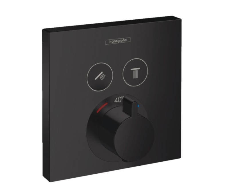 Dušas maisītājs Hansgrohe  Shower Select virsapmetuma daļa, ar 2 izejām, ar termostatu matēta melna