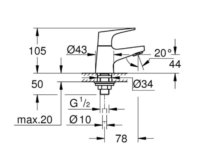 Vannas istabas izlietnes krāns Grohe vienam ūdenim Start Flow, hroms
