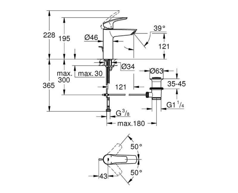 Vannas istabas izlietnes maisītājs Grohe Eurosmart M, ar pop-up, hroms