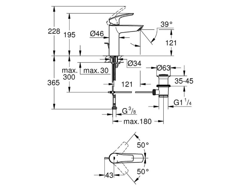 Vannas istabas izlietnes maisītājs Grohe Eurosmart M, ar pop-up, matēts melns
