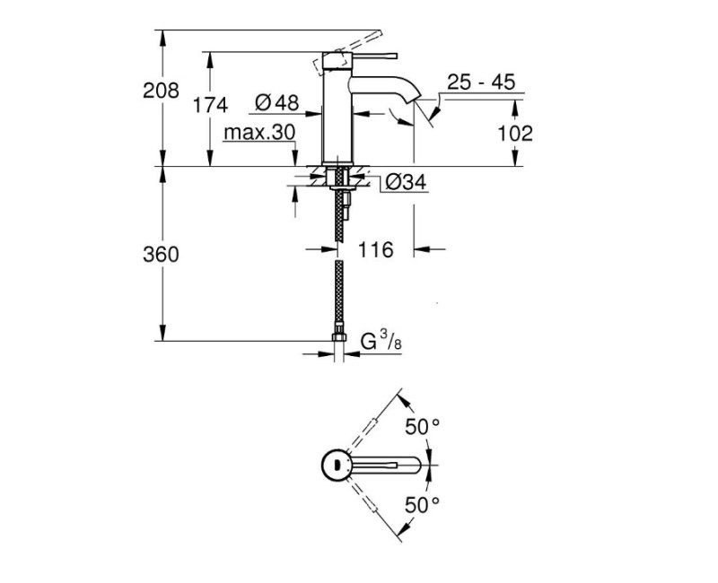 Смеситель для раковины для ванной Grohe Essence S, хром