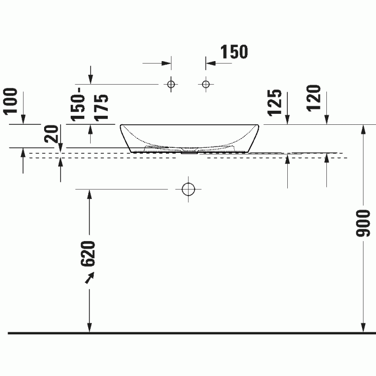 Раковина для ванной Duravit D-Neo, 600х400 мм, на поверхности, белая