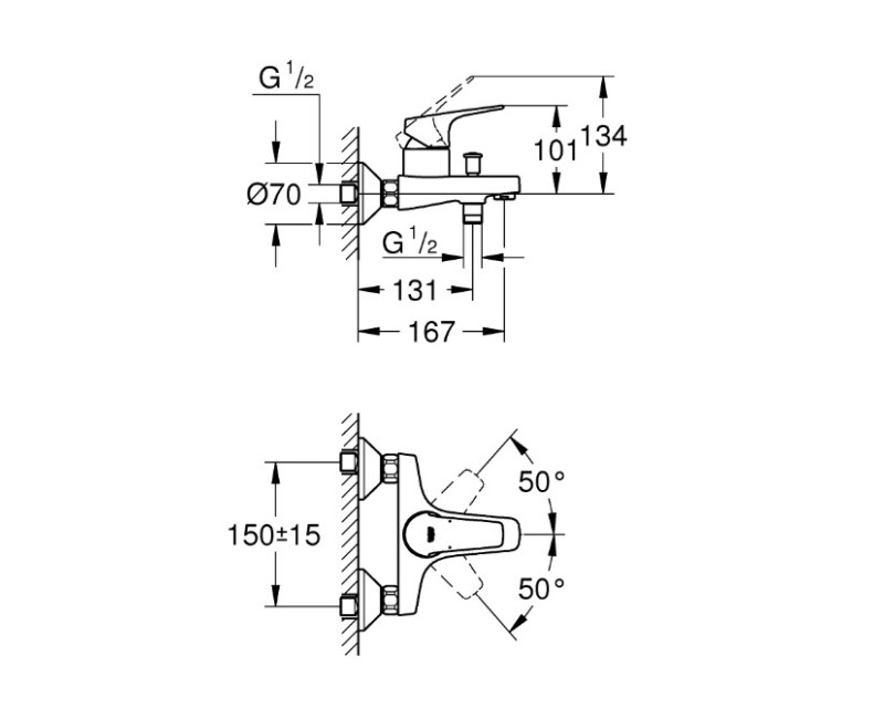Смеситель для ванны/душа Grohe Start Flow, хром