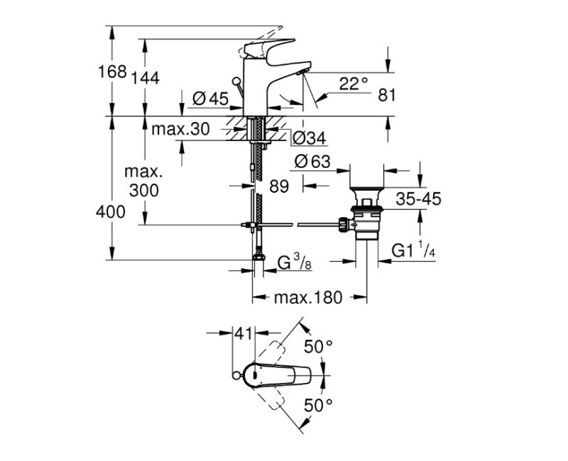 Смеситель для раковины для ванной Grohe Start Flow S, с выдвижным механизмом, хром