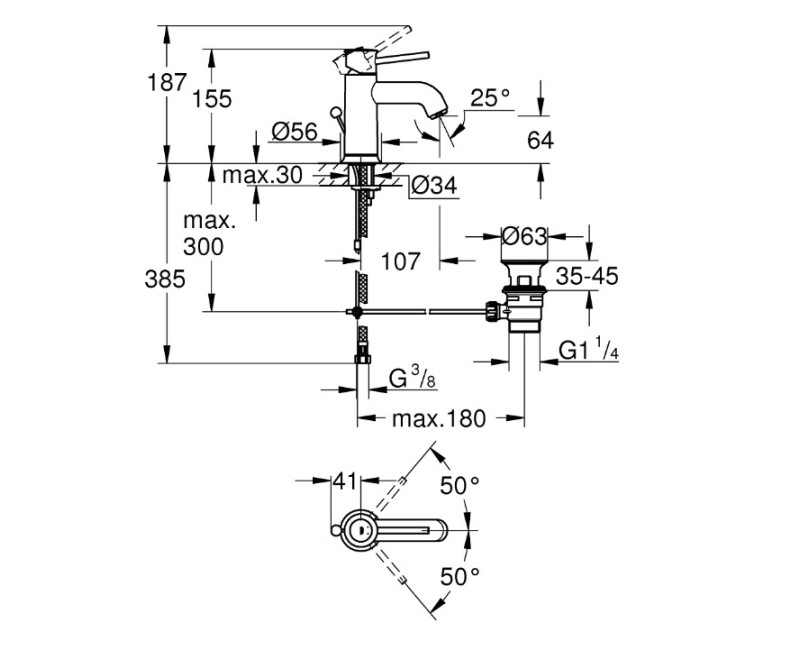 Смеситель для раковины для ванной Grohe Start Classic, с выдвижным механизмом, хром